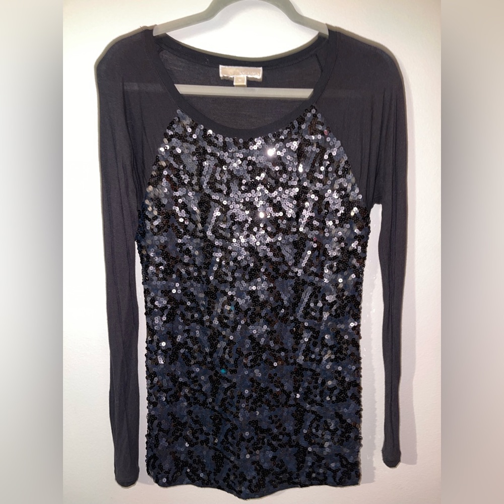 MICHAEL KORS black sequin top with long sleeves